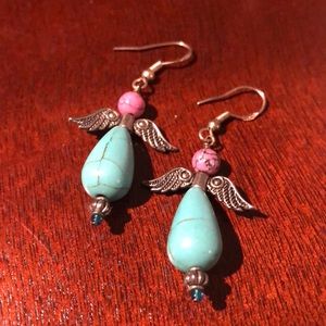 Turquoise & silver angel earrings